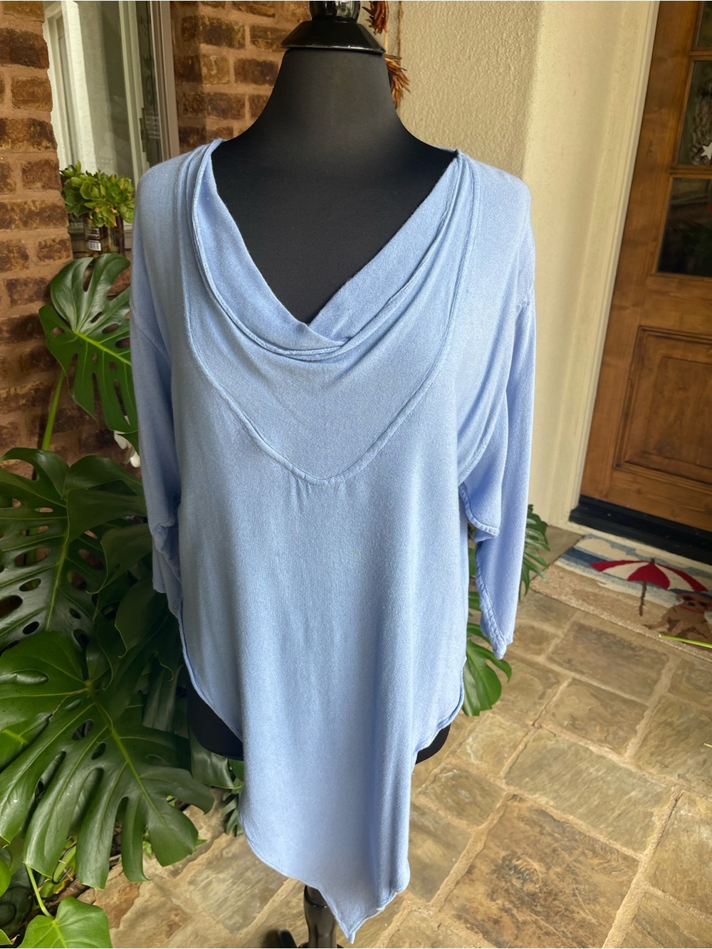 Light Blue Draped Cowl Neck Women’s Top